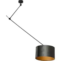 QAZQA Suspension Noire avec Abat-jour en Velours Vert 35cm - Blitz