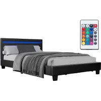 Juskys Lit capitonné Verona - Eclairage LED avec télécommande - 16 couleur différentes - 120 x 200 cm - Noir