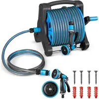 Juskys Enrouleur de tuyau mobile Basic - 30 mètres - Bleu - Avec accessoires