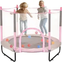 Vevor Trampoline d'extérieur pour enfants VEVOR Mini trampoline de loisirs 1545 mm pour jeunes enfants Cadeau d'anniversaire Jouets de Noël pour enfants à partir de 3 ans Rose