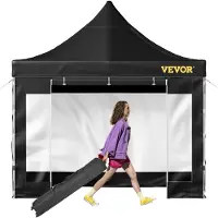 Vevor Tonnelle Imperméable 3x3 m Tente Pop-up Jardin avec Parois Latérales Pavillon Terrasse Extérieure Abri Pliable Soleil Pluie Neige Résistant aux UV et Sac à Roulettes pour Fête Arrière-Cour Noir