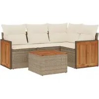 vidaXL Ensemble de salon de jardin 5 pièces avec coussins Beige Poly Rattan