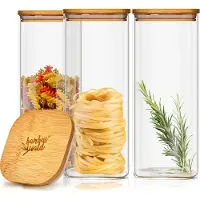 Klarstein Bocaux de conservation - - set de 3 - en verre - 1500 ml - forme carrée 10 x 20,5 x 10 cm - couvercle en bambou