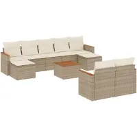 vidaXL Ensemble de salon de jardin 10 pièces avec coussins Beige Poly Rattan