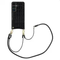 Selencia Coque de télephone Nova Croco avec cordon et porte-cartes Samsung Galaxy S24 - Noir