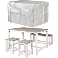 WONDERMAKE® Ensemble de salon en bois extérieur jardin balcon 4 personnes, ensemble de repas extérieur, set : table banc tabouret, blanc gris