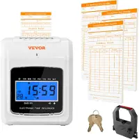 Vevor Pointeuse à Carte de Pointage Enregistreur de Présence avec 102 Fiches Cartonnées 1 Ruban Badgeuse Horaire Arrivée Départ 3 Équipes 6 Poinçons/Jour Alignement Auto pour Pointer Salariées Bureau
