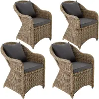 TecTake 4 fauteuils en rotin avec structure en aluminium, coussins d'assise et de dossier inclus - marron naturel