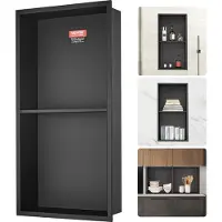 Vevor Niche Encastrable Salle de Bain 33,02x63,5 cm Niche Douche Murale Double Étagère Acier Inoxydable 304 Scellée Étanche Facile à Nettoyer Moderne pour Stockage de Savon Douche Salle de Bains