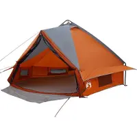 vidaXL Tente tipi pour 6 personnes, gris et orange, 431 x 366 x 185 cm