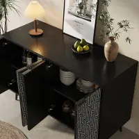 OKWISH Buffet de rangement avec portes sculptées, commode stable avec design de portes unique, noir
