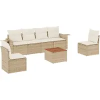 vidaXL Ensemble de salon de jardin 7 pièces avec coussins Beige Poly Rattan