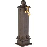 Relaxdays Fontaine sur pied style antique, avec robinet, dimensions : 47 x 14 x 18,5 cm, fontaine d'eau pour jardin, terrasse, fontaine décorative, marron