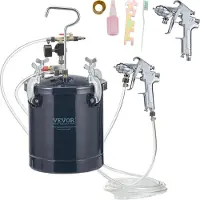 Vevor Pistolet à Peinture avec Réservoir 10 L Pot de Pression de Peinture Entrée d’Air 6,4 mm Sortie 9,5 mm 2 Pulvérisateurs de Peinture Buse 1,5 mm 4 mm Pression Max 60 PSI pour Décoration Intérieure