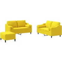 vidaXL Ensemble de canapés 3 pièces avec coussins Tissu jaune clair