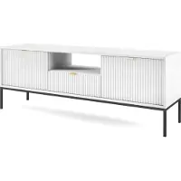 Selsey Élément TV Vellore Meuble TV - Blanc avec façades cannelées et pieds métalliques noirs, 154 cm