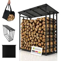 Juskys Support pour bois de chauffage / Support pour bois - Extérieur - Toit et bâche inclus