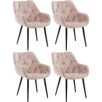 CLP Lot de 4 chaises Tanna en velours matelassé rose