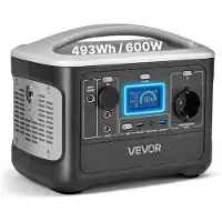 Vevor Station Électrique Portable 600 W Générateur Solaire Portable 493 Wh Batterie Secours LiFePO4 pour Urgence Domestique