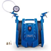 Scheppach Compresseur Airforce 7 - 230V | 8 bar pression de travail | 180 L/min | sans huile & mobile 8m rayon de travail | y compris gonfleur de pneus, pistolet à air & adaptateur
