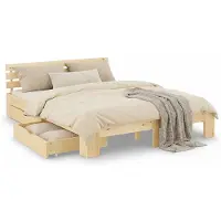 Homestyle4u Lit double en bois 180x200 avec 2 tiroirs naturelle pin Cadre de lit en bois massif sommier à lattes