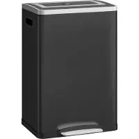 HOMCOM Poubelle à double compartiment 2 x 20L, poubelle de cuisine à pédale, 2 seaux intérieurs amovibles, couvercle à fermeture en douceur et poignées intégrées, anti-traces, acier inoxydable, noir