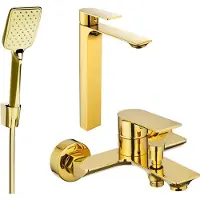 Mexen Alexa SET Mélangeur lavabo + bain avec accessoires R62, or (71213R62-50)