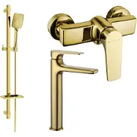 Mexen Lynx DQ62 Ensemble de mitigeurs de lavabo et de douche avec accessoires, or (745914DQ62-50)