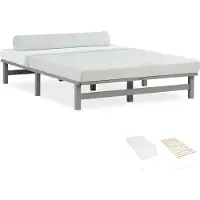 Homestyle4u Cadre de lit 140x200 cm avec Matelas Lit en bois massif Lit double Gris Lit palette Lit d'enfant Sommier à lattes
