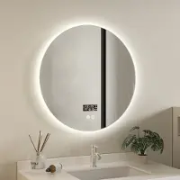 Quality Heating Miroir rond - Noir - 60 cm de diamètre, WiFi, anti-condensation, éclairage LED, 30W