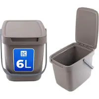 Kadax Poubelle avec couvercle et poignée, Poubelle en plastique, Poubelle pour le tri sélectif (Marron, 6L)