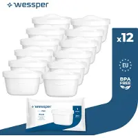 Wessper AquaMax Plus : lot de 12 filtres à eau – compatible avec les carafes Dafi, Brita, Aquaphor et Philips