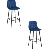 Leobert Tabouret Valora NADO en velours bleu marine, pieds noirs (lot de 2) | Lot de 2 tabourets en velours bleu marine