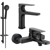 Mexen Lynx DQ40 Ensemble de mitigeurs de lavabo et de baignoire avec accessoires, noir (745903DQ40-70)