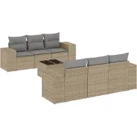 vidaXL Ensemble de salon de jardin 7 pièces avec coussins Beige Poly Rattan