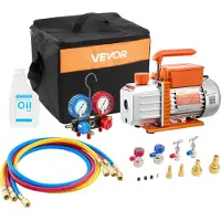 Vevor Kit Pompe à Vide et Manomètre 4,5 CFM 127 L/min Pompe à Vide Climatisation à Palettes Rotatives 1 Étage avec Sac de Transport Compatible R134a R22 R410a R1234YF R32 pour Climatiseur Automobile