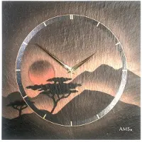 AMS 9515 Horloge murale à quartz Ardoise naturelle Horloge en ardoise terracotta