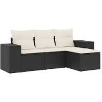 vidaXL Ensemble de salon de jardin 4 pièces avec coussins noir poly rotin