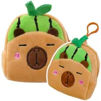 Leantoys Portefeuille Peluche Avec Porte Clé Capybara Pastèque Vert 9,5 X 8 Cm