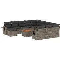 vidaXL Ensemble de 13 canapés de jardin avec coussins Gris Poly Rattan