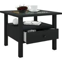 VCM Table latérale en bois avec verre de sécurité ESG | Table basse simple | Dimensions env. H. 42 x W. 54 x D. 54 cm | Table salon avec tiroir | Canapé - Lingis M