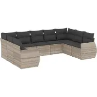 vidaXL Ensemble de salon de jardin 9 pièces avec coussins gris clair Poly rotin