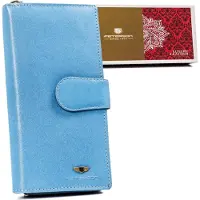 Peterson | Grand porte-monnaie en cuir pour femmes, avec fermeture à glissière et à ressort, bleu, 9.5x19 cm