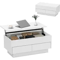 HOMCOM Table basse relevable, table de salon avec compartiment caché et 2 tiroirs, style moderne, pour salon, bureau, 100 x 50 x 44 cm, blanc