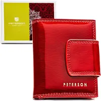 Peterson | Porte-monnaie RFID élégant pour femme, en cuir verni, rouge, 8.5x10.5 cm