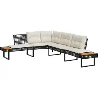 vidaXL Canapé de jardin en L avec coussins noir Poly rotin et acacia