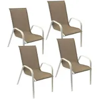 Happy Garden Lot de 4 chaises MARBELLA en textilène taupe - aluminium blanc