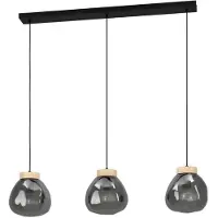 Eglo Lampe suspendue 3 lumières Magacela bois avec verre fumé