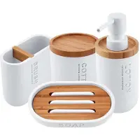 Nimco kora - set badkamer accessoires 4 en 1, wit/bamboe
