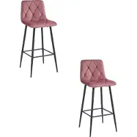 Leobert Tabouret Valora NADO en velours rose foncé, pieds noirs (x2) | Paire de tabourets de bar en velours rose foncé